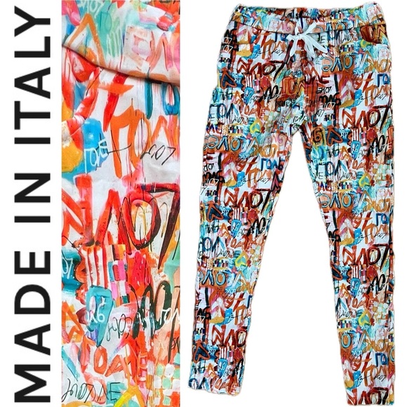 Made in Italy Pants - 🧡LOVE Grafitti Abstract Drawstring Joggers / Pants | Orange/Teal | S/M